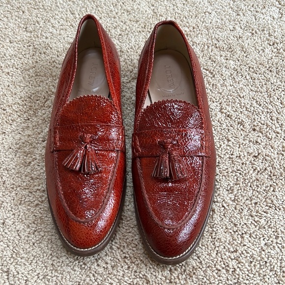 J.Crew mens 10.5 Biella crackled leather loafers in warm serpia. main image 9